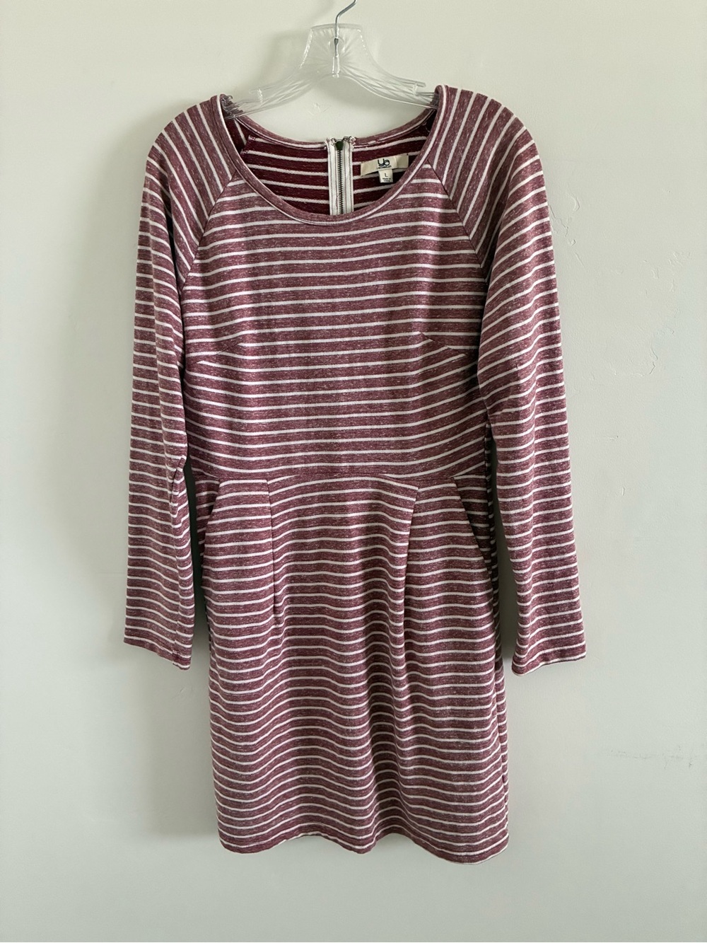 Ya Los Angeles Burgundy and White Striped Long-Sleeve Knit Dress
